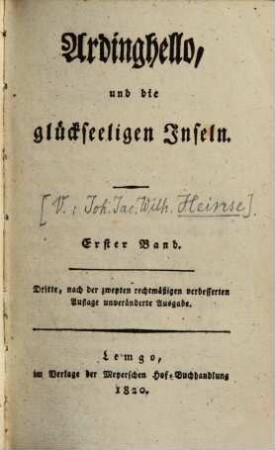 Ardinghello, und die glückseeligen Inseln, 1.