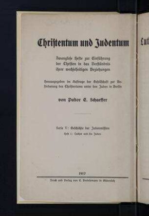 Luther und die Juden / von E. Schaeffer