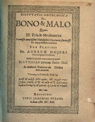 Disp. ontologica de bono et malo