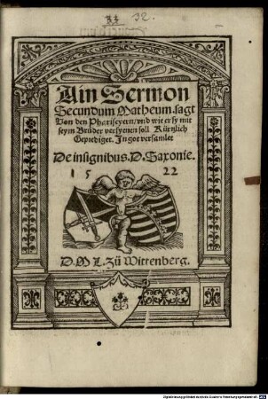 Ain Sermon Secundum Matheum, sagt Von den Phariseyern, vnd wie er sy mit seym Bruder versyenen soll Kürtzlich Geprediget, In got versamlet