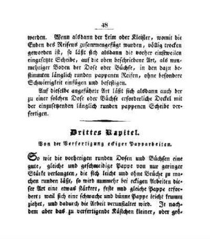 Drittes Kapitel: Von der Verfertigung eckiger Papparbeiten