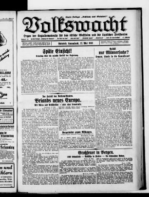 Volkswacht : Organ der Sozialdemokratie für das östl. Westfalen und die lippischen Freistaaten