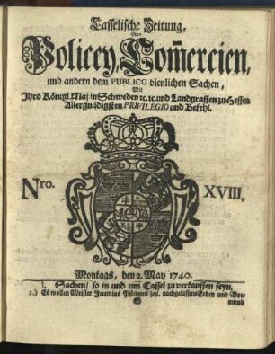 Nro. XVIII, Montags, den 2. May 1740