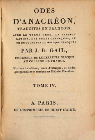 Odes, inscriptiones, épitaphes, épithalames et fragments d'Anacreon, 4