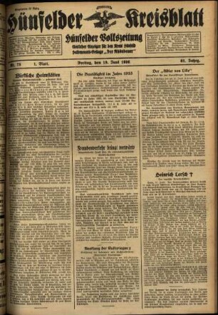 Erste Ausgabe vom Freitag, den 19. Juni 1936.