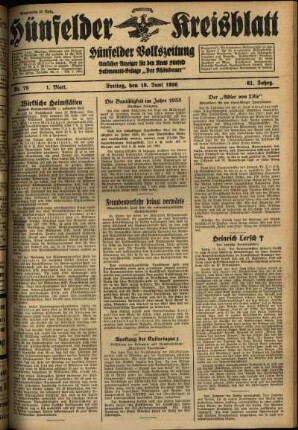 Erste Ausgabe vom Freitag, den 19. Juni 1936.