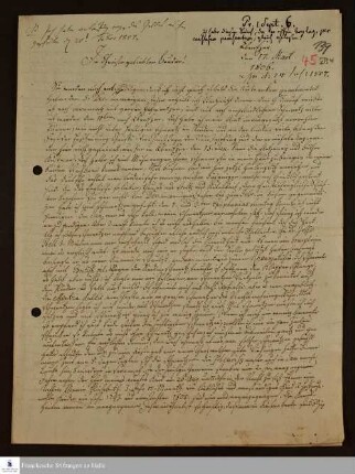 Brief von Johann Ernst Bergmann an Johann Friedrich Nebe über persönliche Erlebnisse im Jahre 1805 sowie politische Ereignisse in Georgia und in Europa.