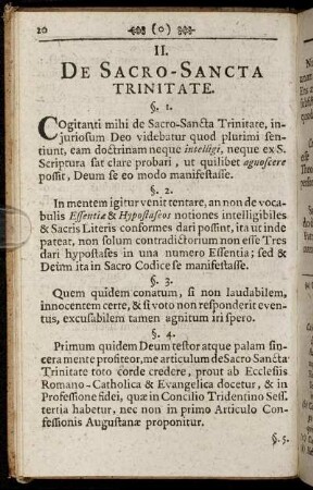 II. De Sacro- Sancta Trinitate.