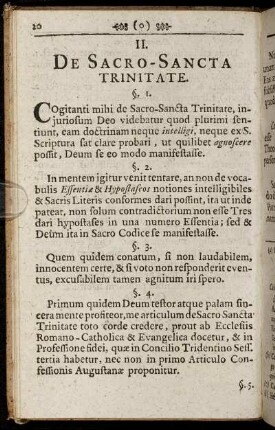 II. De Sacro- Sancta Trinitate.
