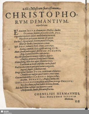 Ad virum Ornatißimum Christophorum Demantium