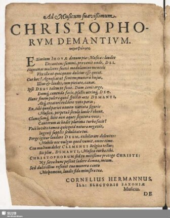 Ad virum Ornatißimum Christophorum Demantium