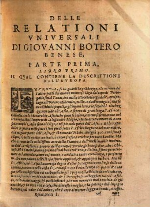 Le relationi universali : divise in 6. parti. 1. (1612). - [32], 240, 80 S.