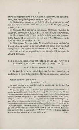 SUR QUELQUES RELATIONS NOUYELLES ENTRE LES FONCTIONS HYPERBOLIQUES ET LES FONCTIONS CIRCULAIRES.