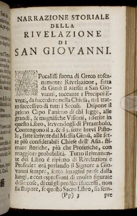 Narrazione Storiale Della Rivelatione Di San Giovanni.