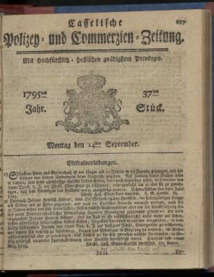 37tes Stueck, Montag den 14ten September 1795