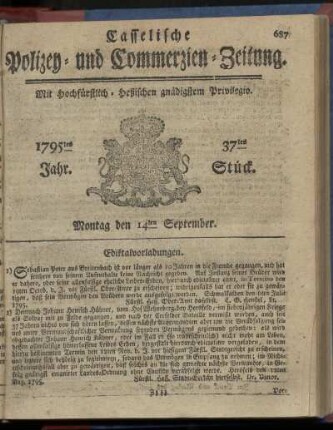 37tes Stueck, Montag den 14ten September 1795