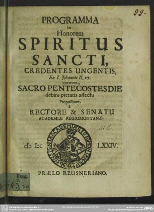 Programma in Honorem Spiritus Sancti, credentes ungentis, : ex 1. Johannis II.27. quartum