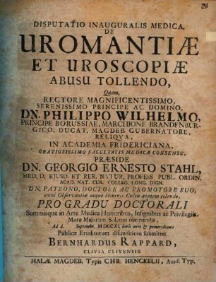 Disputatio Inauguralis Medica De Uromantiae Et Uroscopiae Abusu Tollendo