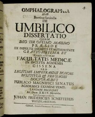 Omphalographia Id est Brevis ac succincta De Umbilico Dissertatio