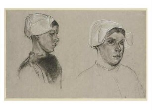Zweifaches Brustbild eines hollänischen Mädchens mit Haube nach rechts gewendet. Studie zum Gemälde Flachsscheuer in Laren (1887)