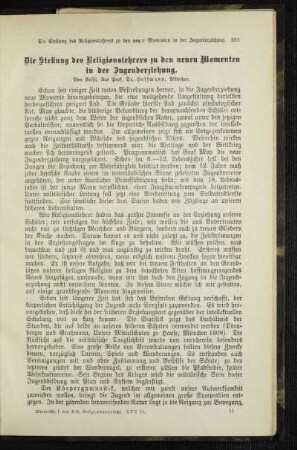¬Die¬ Stellung des Religionslehrers zu den neuen Momenten in der Jugenderziehung