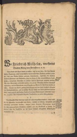 Wir Friedrich Wilhelm, von Gottes Gnaden Köng von Preussen [et]c. [et.]c. [et.]c.