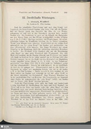 III. Zweifelhafte Wüstungen
