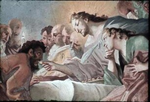 Das Abendmahl: Christus reicht Judas das Brot