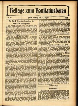 Zweite Ausgabe vom Sonntag, den 30. August 1903.