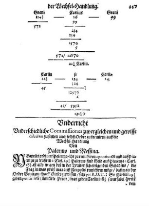 Underricht Underschiedliche Commissiones zuvergleichen und gewisse calculam zu stellen auch selbst Ordre zu formiren auff die Wechsel-Handlung Von Palermo und Messina.