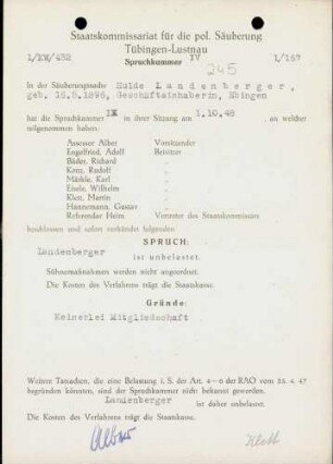 Landenberger, Hulde