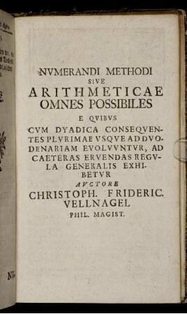 Numerandi Methodi sive Arithmeticae Omnes Possibiles.