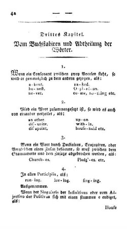 Drittes Kapitel. Von Buchstabiren und Abtheilung der Wörter.
