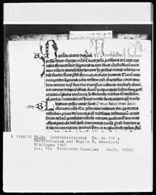 Martyrologium und Regula Sancti Benedicti — Initiälchen, Folio 15verso