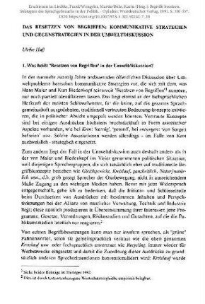 Das Besetzen von Begriffen: Kommunikative Strategien und Gegenstrategien in der Umweltdiskussion