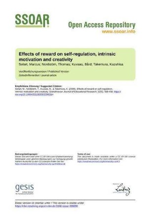 Effects of reward on self-regulation, intrinsic motivation and creativity