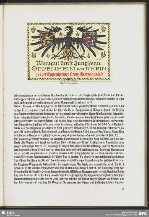 Weinetikett: Weingut Ernst Jungkenn. Oppenheim am Rhein. 1937er Oppenheimer Kreuz Beerenauslese