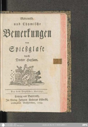Medicinisch und chymische Bemerkungen vom Spießglase