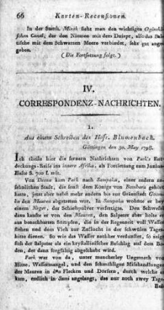 Aus einem Schreiben des Hofr. Blumenbach : Göttingen, den 30. May 1798