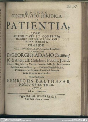 Dissertatio Juridica De Patientia