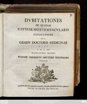 Dvbitationes De Qvadam Cavsae Motvs Mvscvlaris Explicatione
