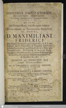 Universa Intestatorum Successio Hodierna : Placidae Eruditorum Disquisitione Submissa