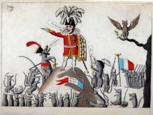 Napoleon-Karikatur: Napoleon und Ratten auf der Insel St. Helena