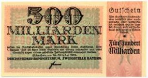 Geldschein / Notgeld, 500 Milliarden Mark, 26.10.1923