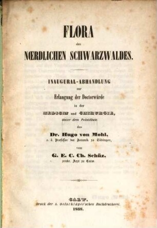 Flora des noerdlichen Schwarzwaldes : Inaugural-Abhandlung
