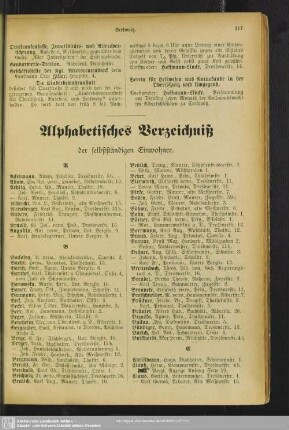 Einwohnerverzeichnis : Alphabetisches Verzeichniß der selbstständigen Einwohner