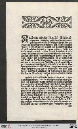 Nachdeme bey gegenwärtig = abhaltend = allgemeinem Creyß = Tag zerschiedene Nachrichten eingelauffen / was massen die Ausschweiffungen und Plackereyen [...]