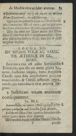 Locus XII. De Mediis Vitae Ac Salutis Aeternae In Genere.
