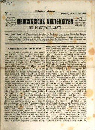 Medizinische Neuigkeiten für praktische Ärzte : Centralbl. für d. Fortschritte d. gesamten medizin. Wissenschaften. 16, 16. 1866