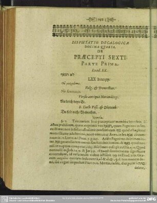 Disputatio Decalogica Decima Quarta. De Praecepti Sexti, Parte Prima